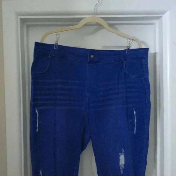 Hue Deep Ultramarine Skimmer Ripped Denim Hi-Rise Leggings / Size 20W - Picture 3 of 16